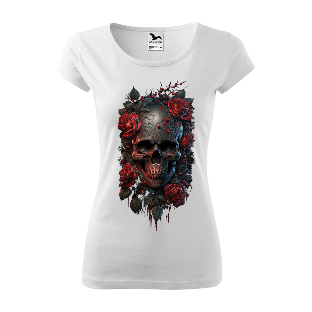 Tee-shirt femme Collection "Tête de mort roses rouges"