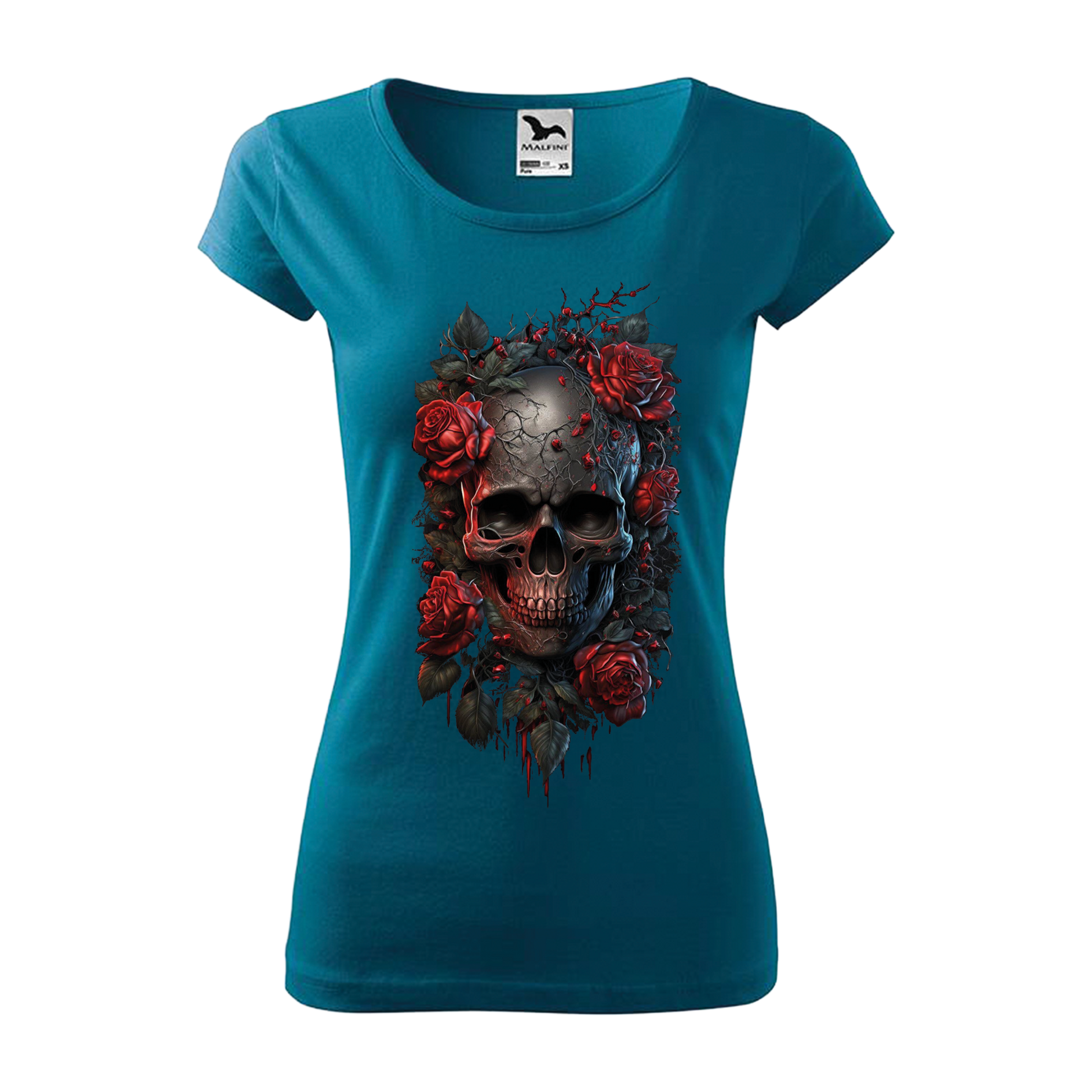 Tee-shirt femme Collection "Tête de mort roses rouges"