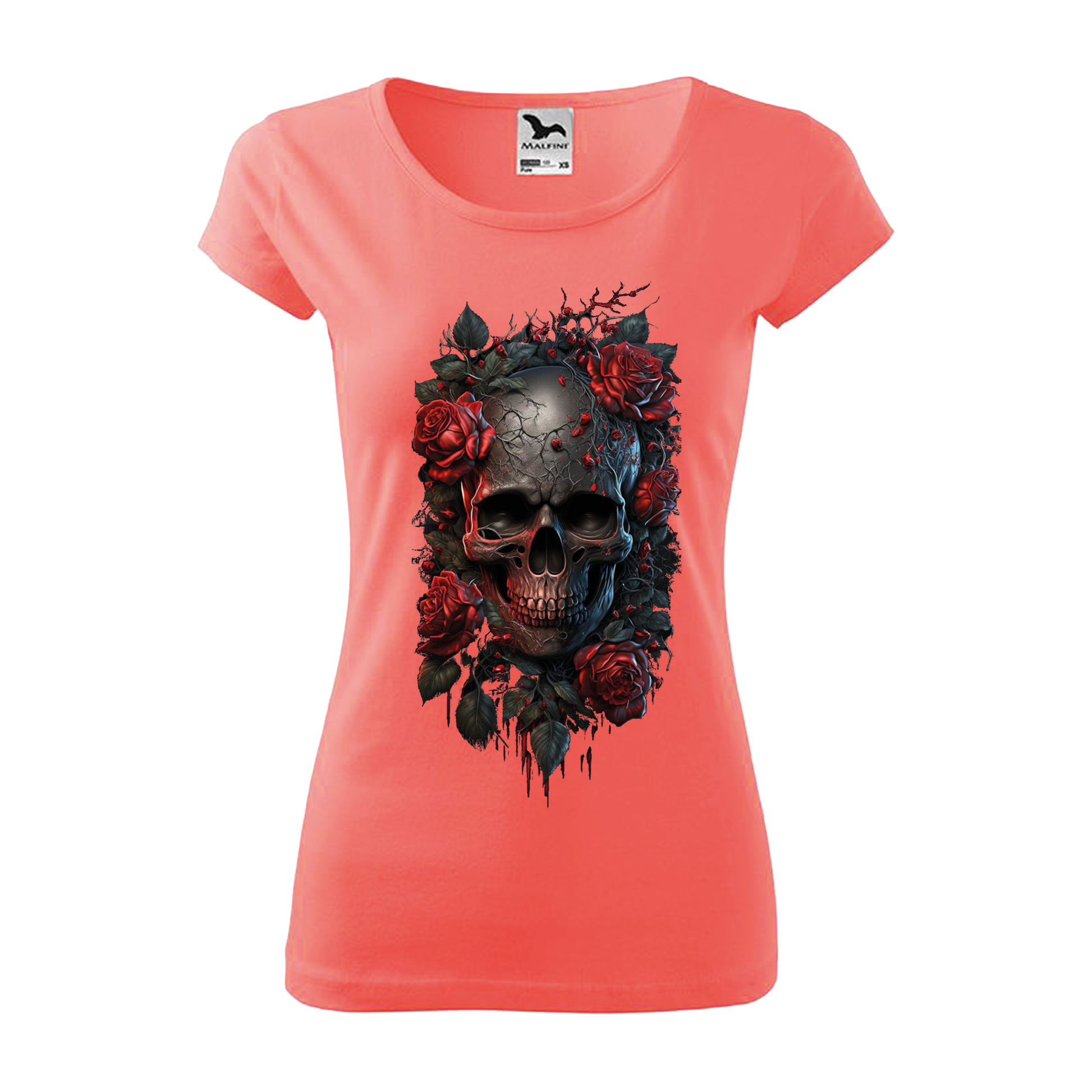 Tee-shirt femme Collection "Tête de mort roses rouges"
