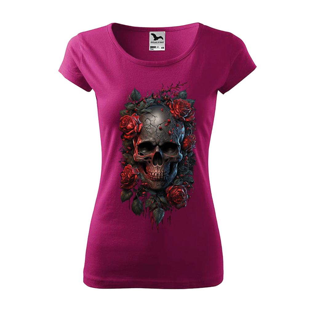 Tee-shirt femme Collection "Tête de mort roses rouges"