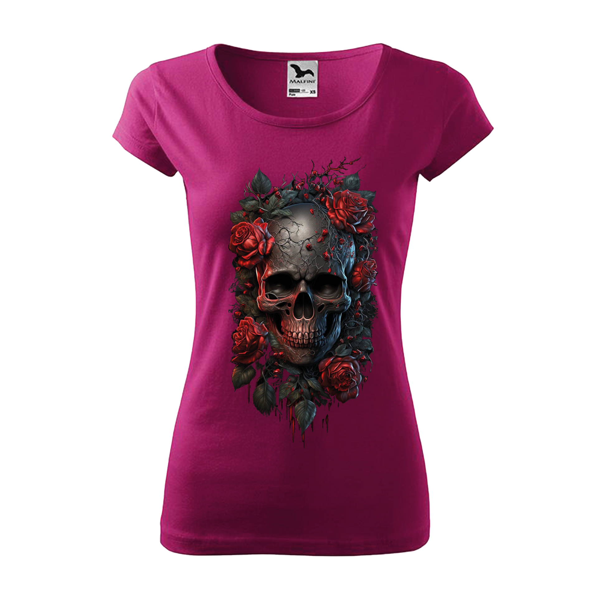 Tee-shirt femme Collection "Tête de mort roses rouges"