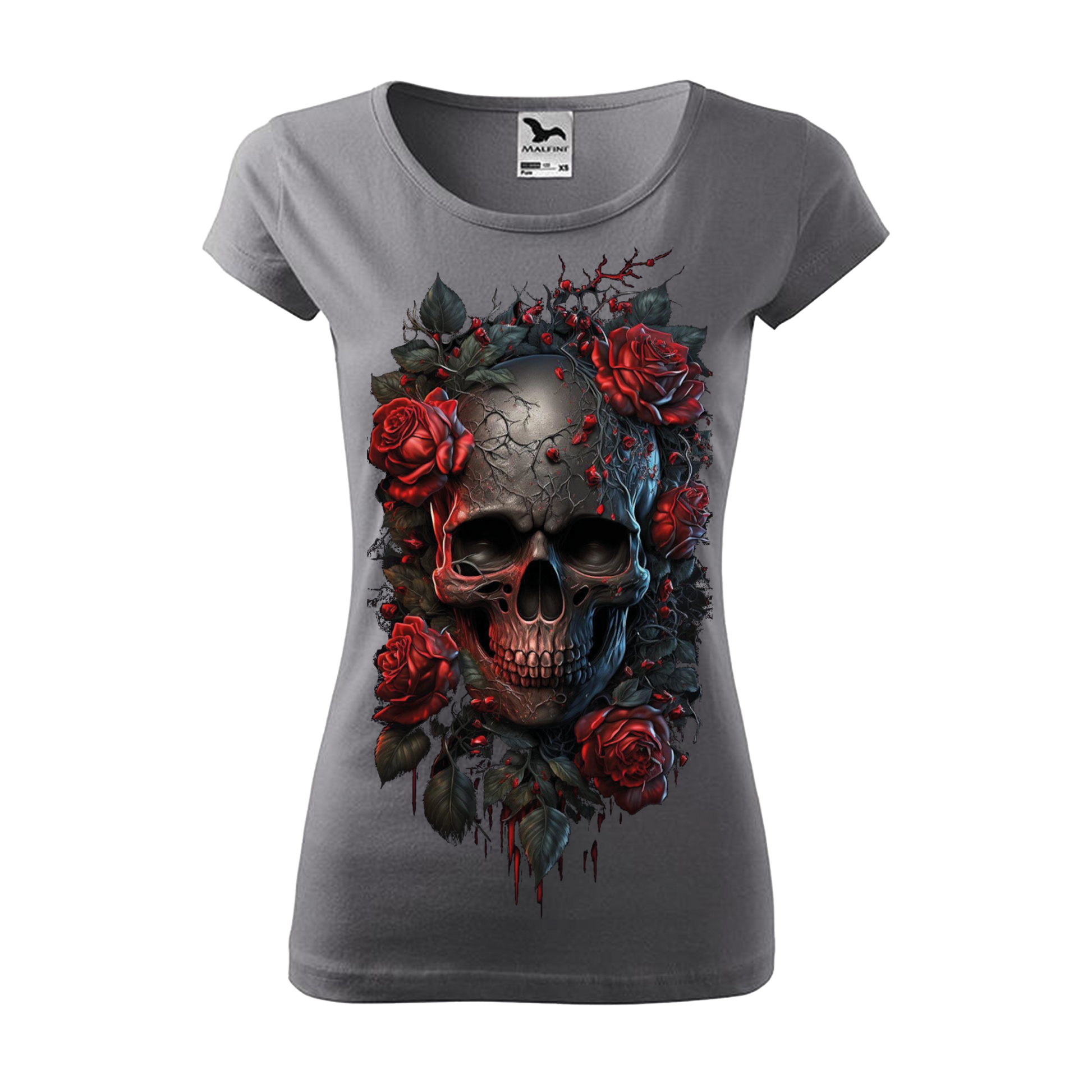 Tee-shirt femme Collection "Tête de mort roses rouges"