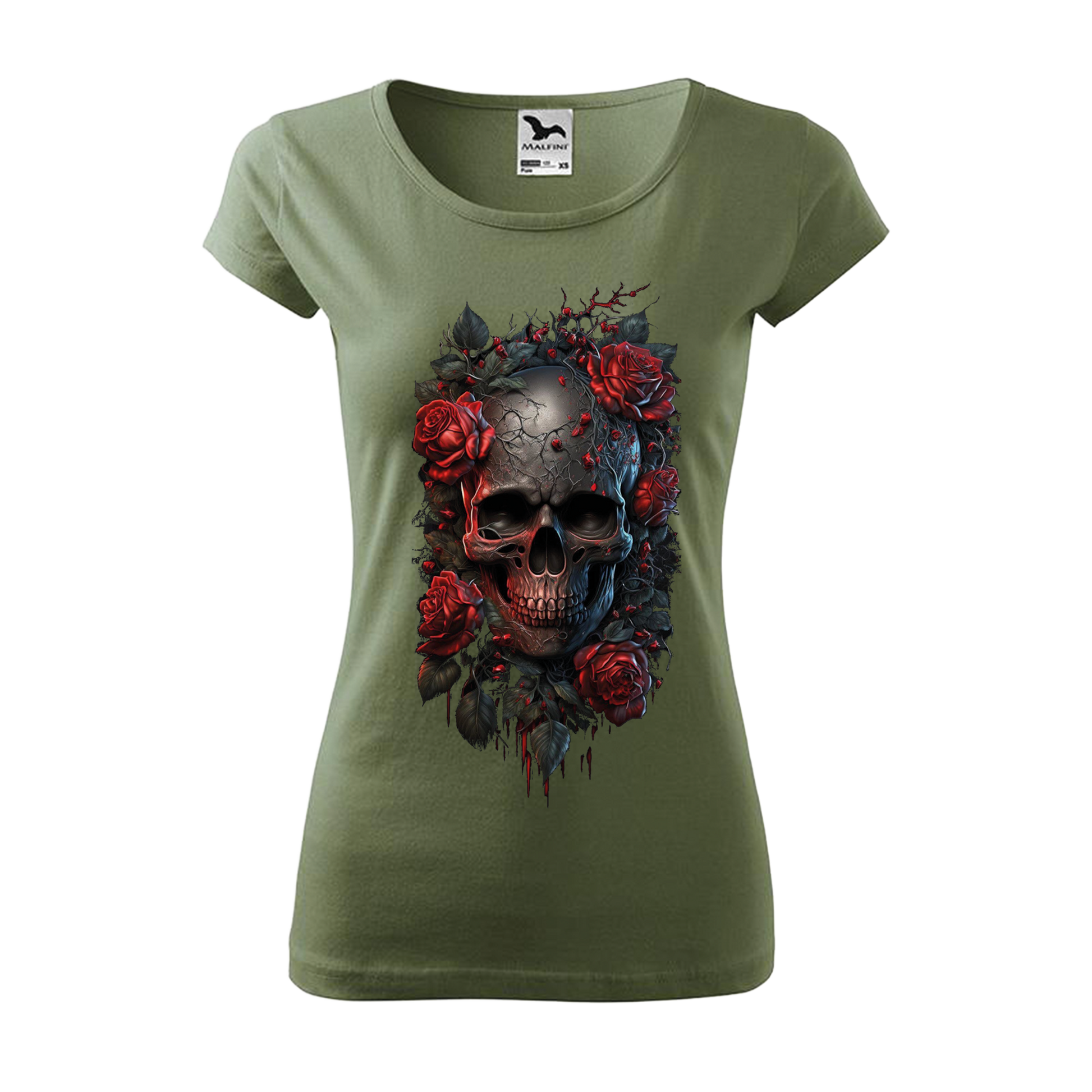 Tee-shirt femme Collection "Tête de mort roses rouges"