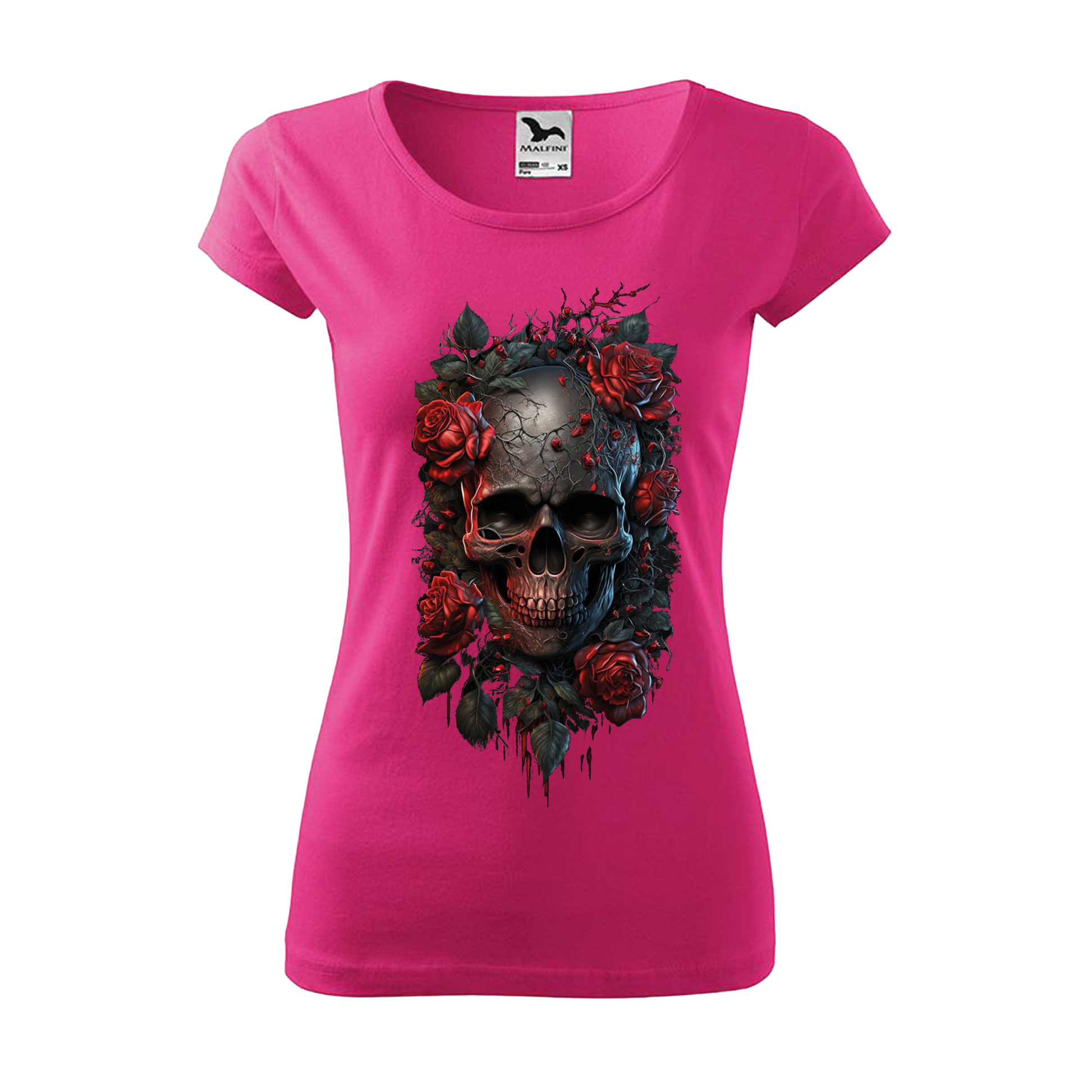 Tee-shirt femme Collection "Tête de mort roses rouges"