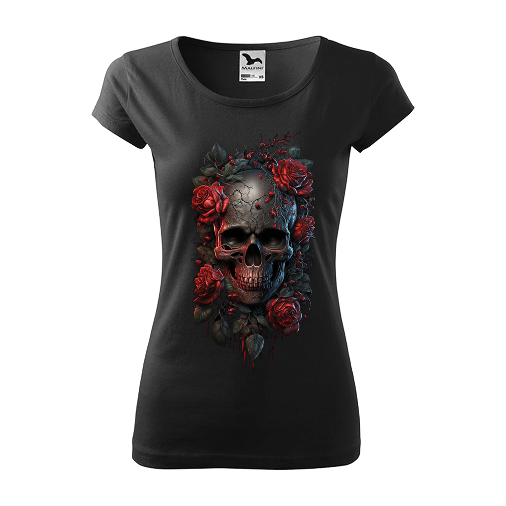 Tee-shirt femme Collection "Tête de mort roses rouges"