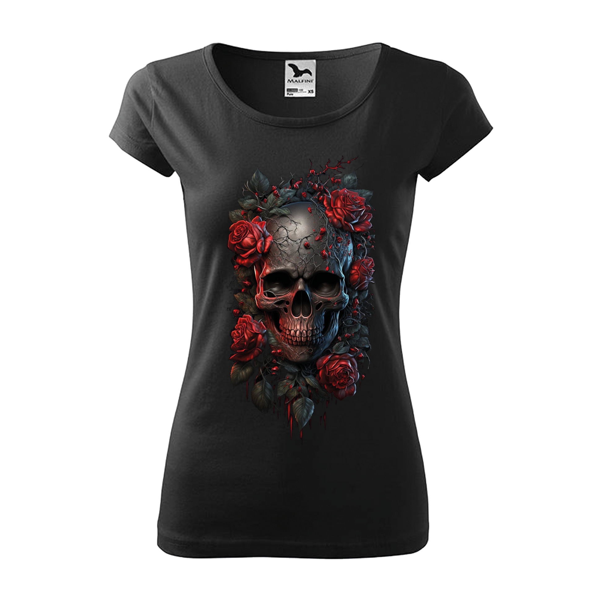 Tee-shirt femme Collection "Tête de mort roses rouges"