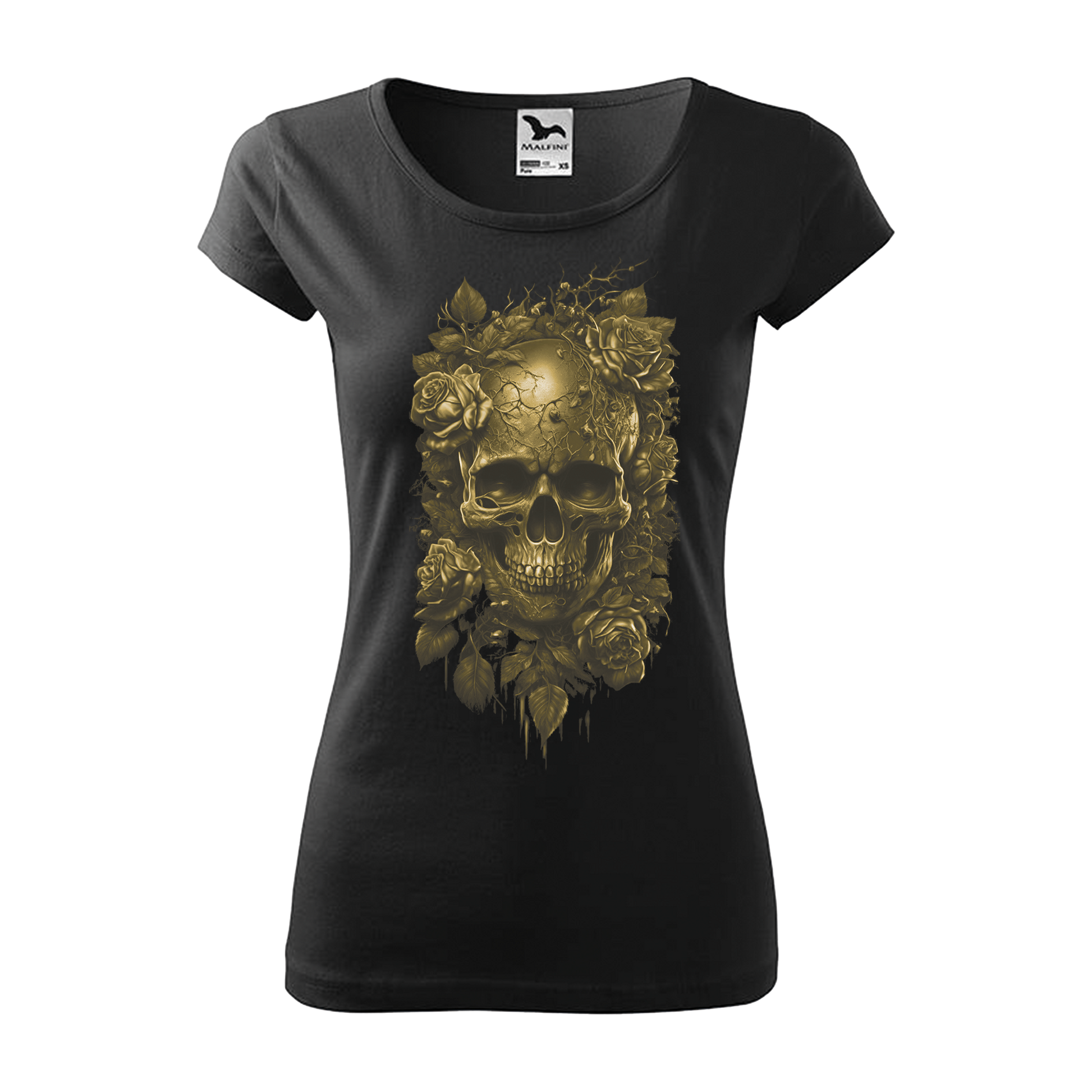Tee-shirt femme Collection "Tête de mort roses or"
