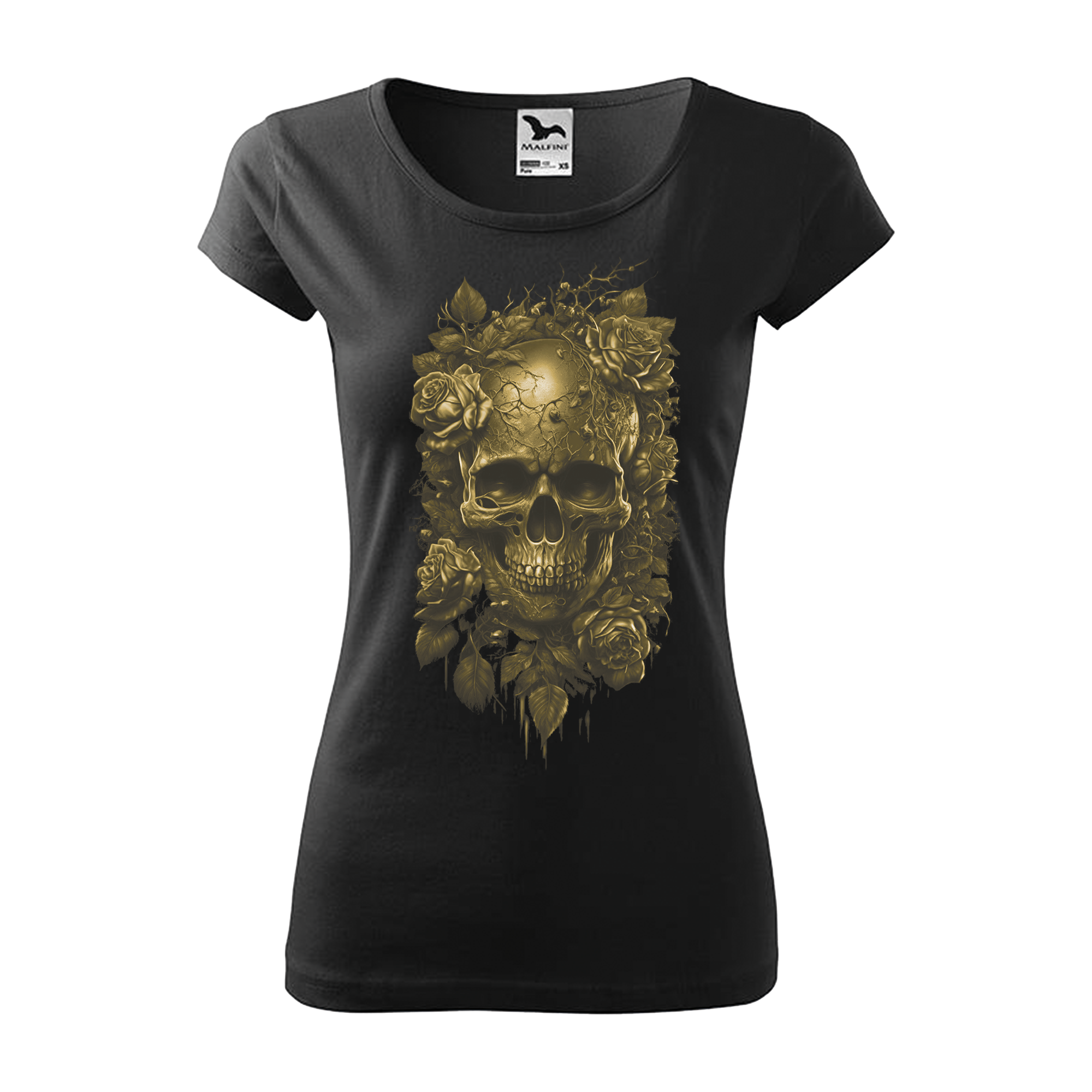 Tee-shirt femme Collection "Tête de mort roses or"