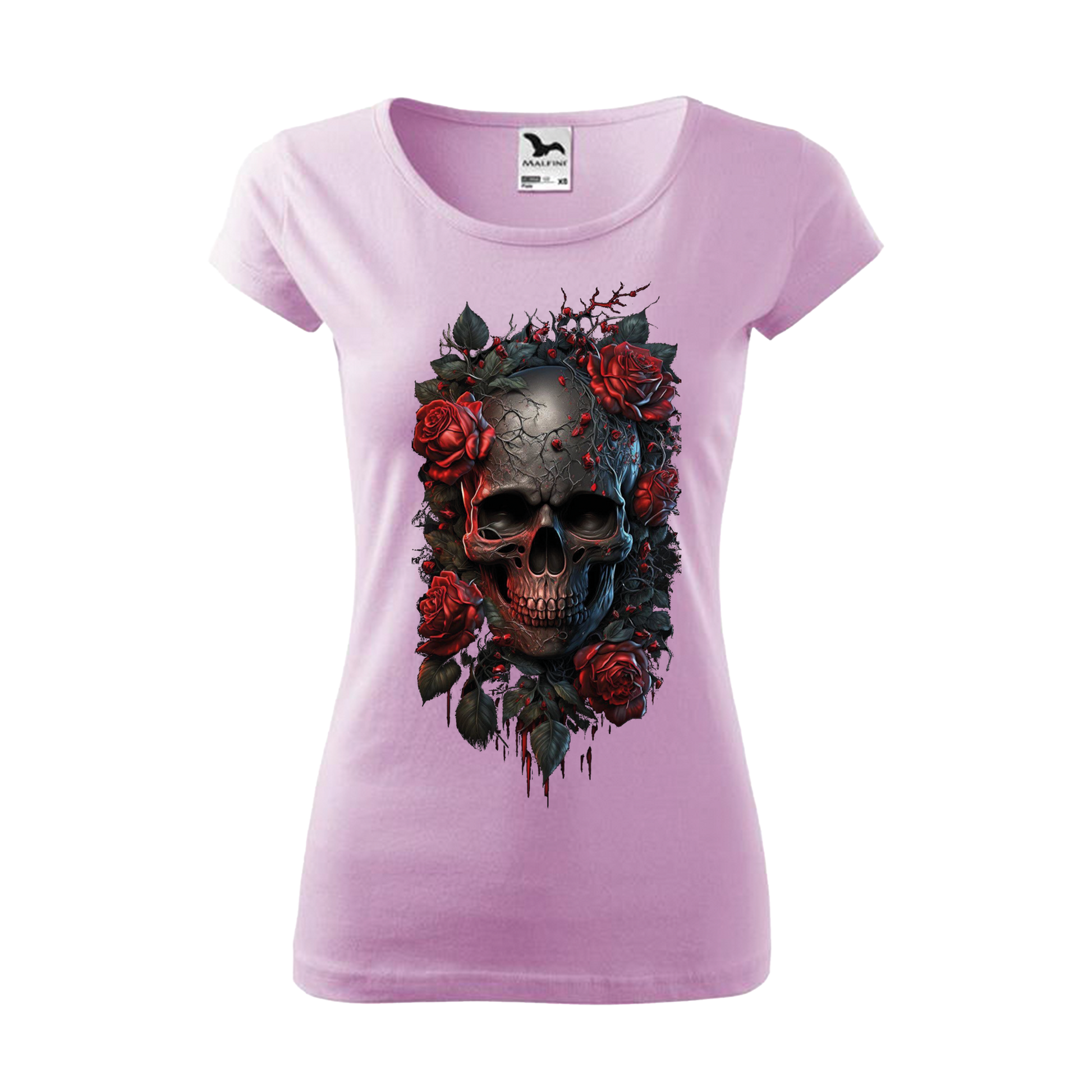Tee-shirt femme Collection "Tête de mort roses rouges"
