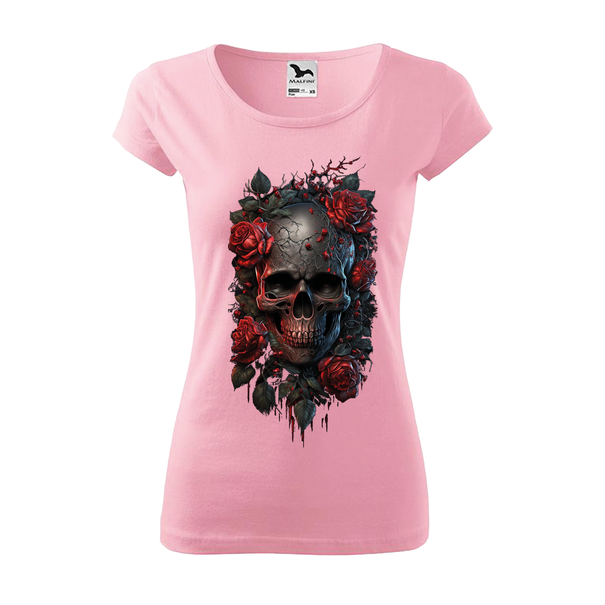 Tee-shirt femme Collection "Tête de mort roses rouges"