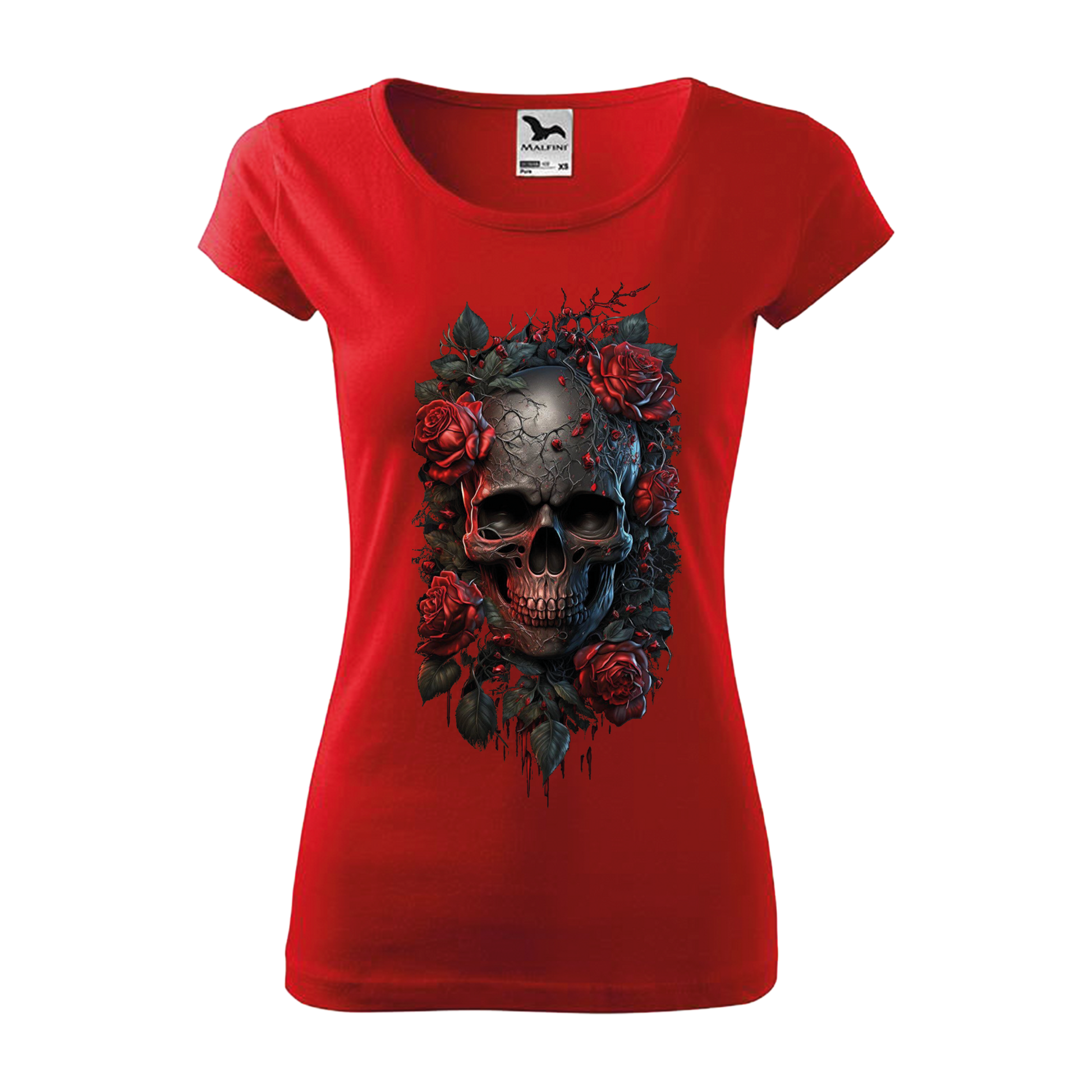 Tee-shirt femme Collection "Tête de mort roses rouges"
